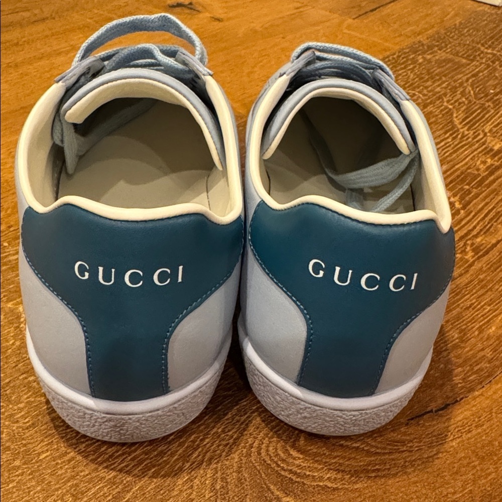 Light Blue Women's Leather Lace-Up Sneakers - Picture 2 of 5